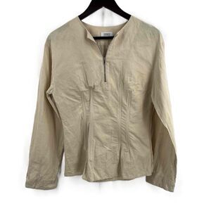 NOMIA Beige‎ Lightweight Corset Boning Half Zip Long Sleeve Top Womens Size 6